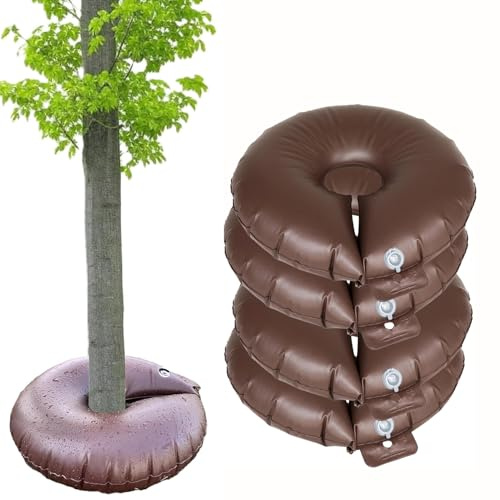4-Pack 15 Gallon Tree Watering Bags & Rings - Deep Root Slow-Release, Water Saving & Less Waste, Reusable Refillable with Low-Profile Design, Ideal for Multi-Trunk & Newly Planted Small Trees/Shrubs
