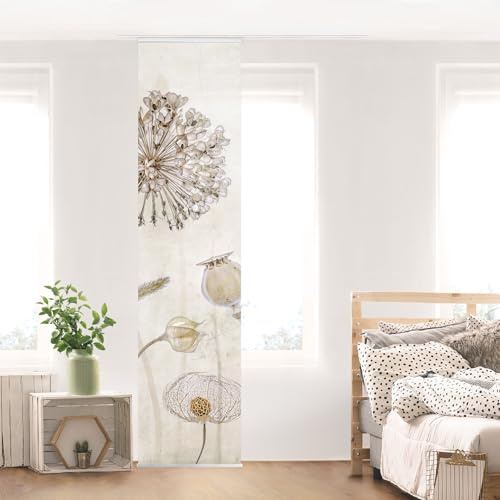 micasia Schiebegardine halbtransparent 60er Paneel Klett Botanik Textil lichtdurchlässig - Motiv Vintage Flächenvorhang beige Wohnzimmer Schlafzimmer 1323 (60x250 cm - 1 St.)