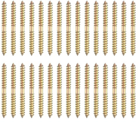 sourcing map 30 Pcs Double Ended Screws, M6 x 60 mm Carbon Steel Hanger Bolts, Self-Tapping Wood Dowel Screws for Wood Joint Furniture, Color Zinc
