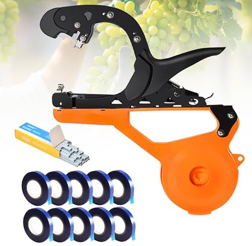 CYTBEK Herramienta de Atado de Plantas Pro-Grado, Pistola de Cinta de vides de Acero con manganeso con Ancho Ajustable (3-20 mm), Dual-Crimp para viñedos/Bayas Red