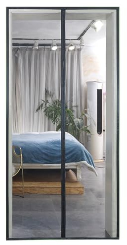 Magnetische Fliegengittertür mit Vorhang, einfache Installation, Magnetverschluss für Schiebetüren, französische Vorder- und Hintertüren, 90 x 200 cm, hält Insekten fern, langlebig und reißfest