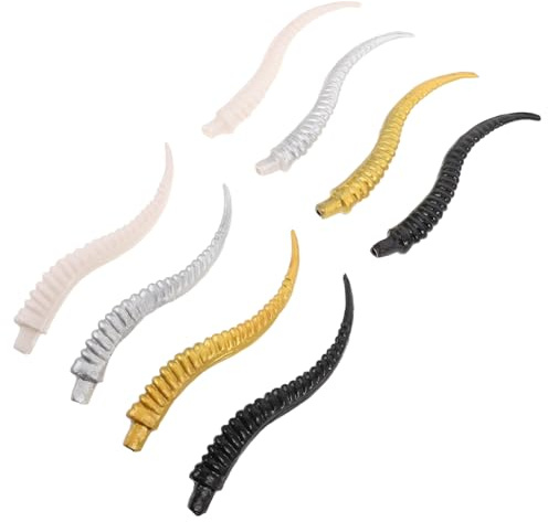 PACKOVE 4 Pairs Faux Animal Horns Plastic Antlers for DIY Hair Clips Costume Accessories Home Decor Art Projects Includes Faux Deer RAM Bull Horns in Gold Silver White Black