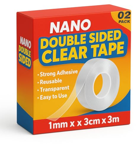 Double Sided Clear Nano Tape 2 Rolls Strong Transparent Adhesive 30mm X 3m Heavy Duty Reusable Gel Grip Wall Mounting Tape Ideal For UK Home Office DIY Craft Decoration Easy To Cut