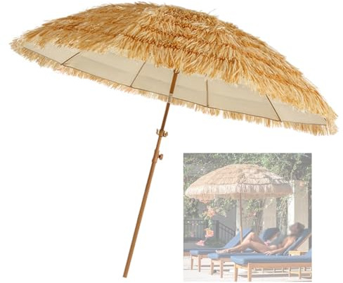 Hawaii - Sombrilla de playa de 2,0 m y 2,4 m, protección UV, 8 varillas de paja sintética, sombrilla para patio, jardín, piscina, balcón y cenador, elegante solución de sombra para exteriores