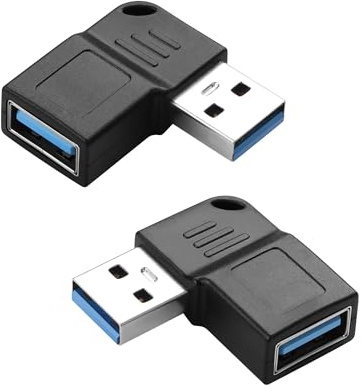 SinLoon USB 3.0 Right Angle Adapter, 2-Pack Left & Right 90 Degree Male to Female Extension Converter, 5Gbps Data Transfer, Charging Compatible for PC, Laptop, Flash Drive, Printer and More (black)