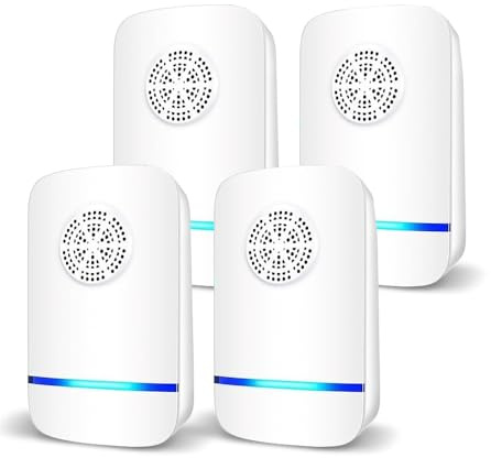 4 Piezas Repelente Ultrasónico de Plagas,Electrónico Repelente Mosquitos Insectos para Interiores Anti Cucarachas,Moscas,Mosquitos,Ratones,Arañas,100% Inofensivo para Mascotas y Humanos
