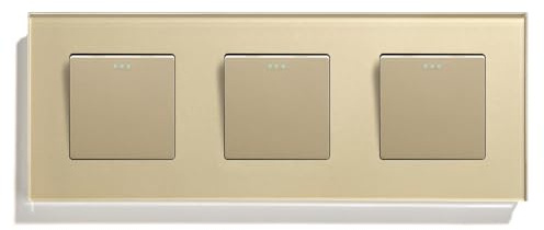 Interruptor Pared Moderno, Interruptor de luz pared mecánico doble botón, 1 unidad, vía, con marco vidrio, triple potencia, 250 V(Triple 1Gang Gold)