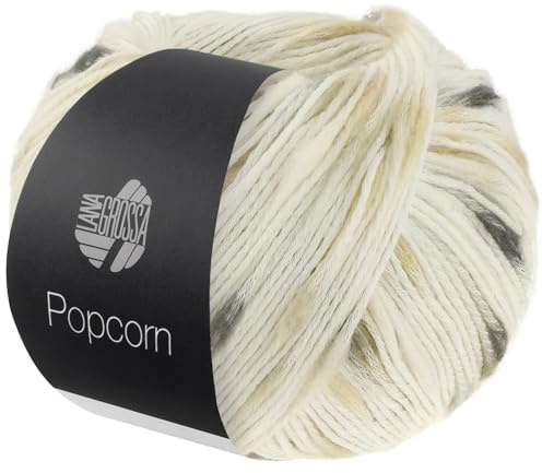 LANA GROSSA Popcorn | Effektnetzgarn gefüllt mit bunten, flauschigen Farbspots | Handstrickgarn aus 100% Baumwolle | 50g Wolle, Stricken & Häkeln | 125m Garn FB 9