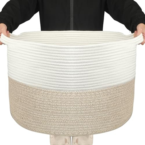 Withosent 100L Wäschekorb Geflochten aus Baumwolle, Wäschesammler mit Henkel, Laundry Basket Aufbewahrungskorb Spielzeug, Korb Wäschebox für Wäschekammer Kinderzimmer Wohnzimmer Bad, 54x36cm
