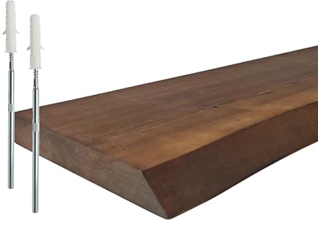 Relaxdays Vägghylla, trädkant, HBT: 3 x 70 x 22 cm, rustik svävande hylla, väggbräda massivt trä, tall, mörkbrun