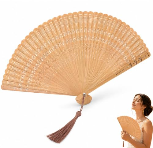 jojofuny Abanico de bambú marrón plegable para bodas y fiestas, 18 cm | Estilo vintage de bambú, formato ligero de 30 g para viajes, escenarios, ceremonias y decoración de verano