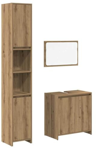 HFXHIJXQ Set di mobili da bagno con mobiletto per lavandino, 60 x 33 x 60 cm, rovere artisano, materiale in legno e vetro, moderno set da bagno adatto per piccoli ambienti, WC per ospiti e ambienti
