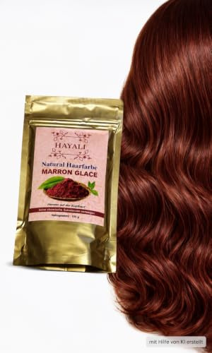 Hayali Naturlig hårfärg. Hennahårfärg, 100 g, kemikaliefri hårfärg, grått hårtäckning. Anti-åldrande. Ekologisk. Vegan. (Marron Glace)
