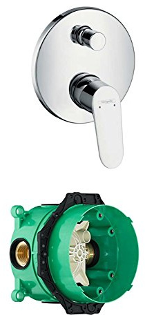 hansgrohe Focus bath and shower mixer for 2 outlets, chrome and basic set bundle