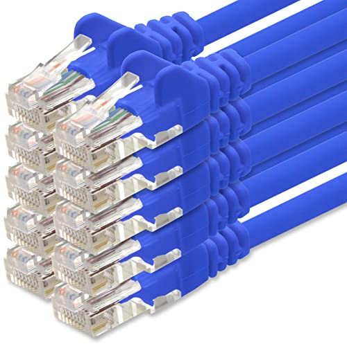 1aTTack.de Cable de Red Cat.6 – Azul – 10 x – 7,5m – Cat6 Cable ethernet Lan 1000 Mbits (PoE) Patch Cable Compatible con Cat5 Cat6a Cat7 Cat8 Internet módem DSL Fritz Box