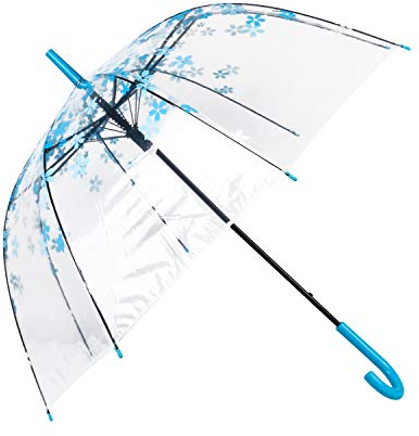 ThreeH Blase Durchsichtiger Stockschirm Winddicht Blase Automatik Kirschblüten Reise Regenschirm KS11,Blue