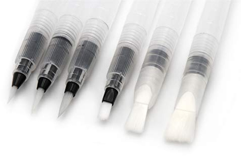 Paintersisters Aquarell Wassertank-Pinsel – Sets mit 6 verschiedenen Pinselspitzen – Tuschepinsel Perfekt für Wasserfarben, Aquarellstifte + -Näpfe, Künstlerqualität (6er Pinselset)