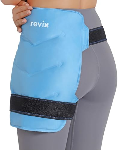 REVIX Kühlpack-Wrap für Hüftoperationen, wiederverwendbares Gel-Kühlpack | Warm- und Kaltanwendung mit weichem Plüschfutter, für Ischias und Oberschenkelmuskel-Belastungen, Blau