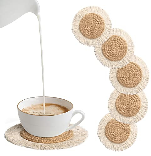 besbomig Lot de 6 Rond Dessous de Verre sous-Verres en Verre Tressé Tapis de Table Antidérapant Tapis de Bar pour Maison Bureau Bar Restaurant Manger Cuisine