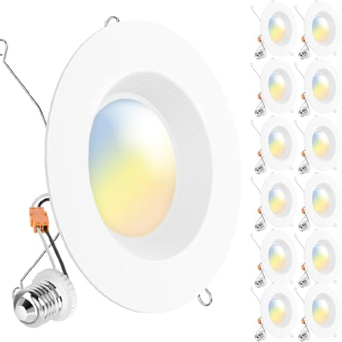 Sunco 12 Pack 6 Inch LED Recessed Light, Retrofit Downlight Can Lights for Ceiling, Baffle Trim, 1050 LM, 13W (75W Equivalent), Selectable CCT 2700K/3000K/3500K/4000K/5000K, Dimmable, Damp Rated UL