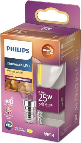 Philips LED Lampadina, Sfera, Filamento, WarmGlow, 3.4-40W, Dimmerabile, E14, 1 pezzo