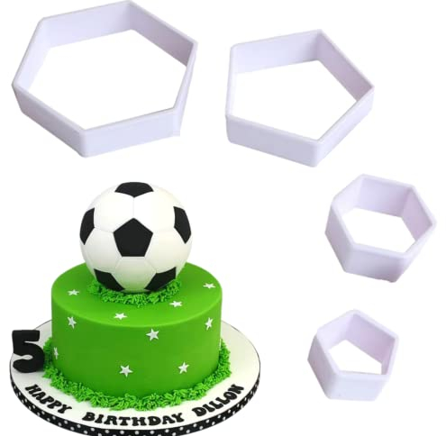 4 cortadores de galletas con patrón de fútbol, cortador de galletas hexagonal, moldes de fondant de fútbol, cortadores de fútbol, Copa del Mundo de Azúcar, moldes de manualidades para pasteles