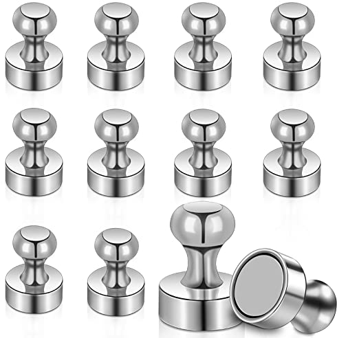 MIN CI 12 Pack Neodymium Round Silver Magnets, 12 x 16 mm, Strong Fridge & Whiteboard Magnets