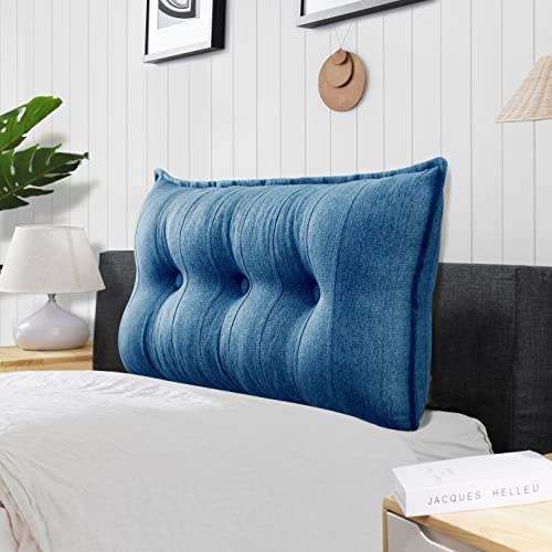 Rucener Groß Lendenkissen Rückenlehne Großes Leinen Bücherkissen Lesekissen Groß Wandkissen Rückenkissen Bett Lesekissen Groß Lesekissen Lendenkissen Blau 100 cm