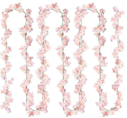UNIQU 4pcs Artificial Cherry Blossom Flower Vines Artificial Flowers for Outdoors Hanging Silk Flowers Garland for Wedding Party Home Decor Japanese Kawaii Decor (Pink)