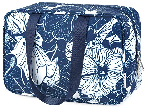 Narwey Kulturtasche Damen Gross, Kulturbeutel Groß Damen Kosmetiktasche Waschtasche Make up Tasche Organizer für Kinder and Frauen (Blauer Lotos)