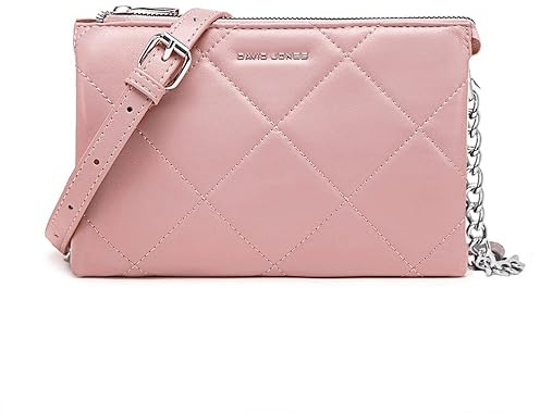 David Jones - Damen Kleine Umhängetasche - Mini Crossbody Bag Geseppte Handtasche Steppmuster PU Leder Tasche Frau - Kette Schultertasche Abendtasche Clutch Elegante Flache Party Handy - Rosa