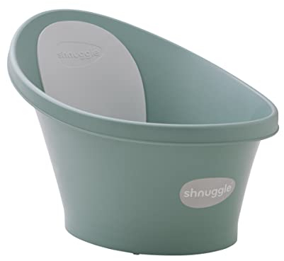 Shnuggle Newborn Baby Bath | Built in Support Bump and Soft Backrest | Suitable from Newborn | Bath Seat Support Includes Plug | Eucalyptus Green