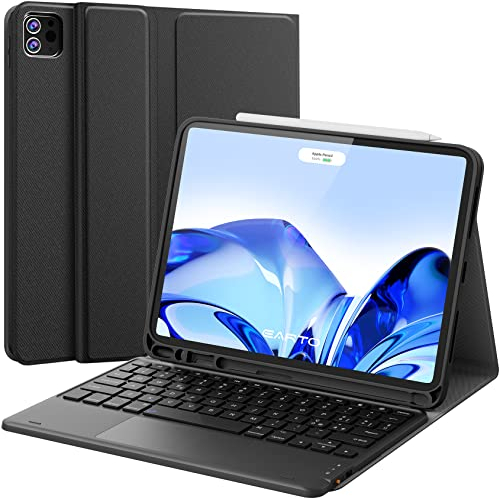 Earto Tastiera per iPad Air 11 (M2/M3)&Pro 11 (4/3/2/1 Generazione) con Touchpad, Staccabile Tastiera per iPad Air 5 /Air 4 Gen. 10.9”, 2 Canali BT, Italiano ‎QWERTY, Nero