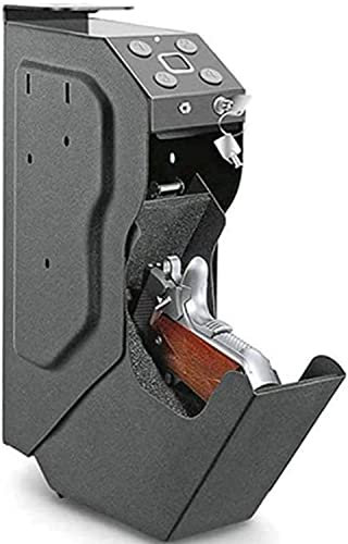 GEJLELDS Pistol Gun Cabinet, Biometric & Key & Combination Lock, Black Steel, Wall Mount & Portable, Fingerprint & Codes & Key Unlock, Handgun Safe with Low Pressure Alarm
