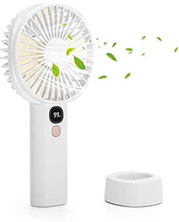 OVOOKER Handventilator Tragbarer Mini Ventilator - Mini Ventilatoren USB Wiederaufladbarer, Integrierter 3000mAh-Akku mit 5 Geschwindigkeiten für Reisen, Büro, Draußen, Innen Weiß