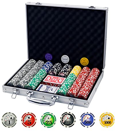 Boyzhood Poker-Chips mit Zahlen, 500-teiliges Pokerchip-Set mit Aluminium-Reisekoffer, 11,5 g Poker-Set für Texas Holdem und Blackjack-Glücksspiel.