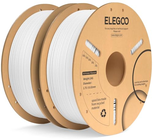 ELEGOO PLA Plus Filament 1.75mm White 2KG, PLA+ Tougher and Stronger 3D Printer Filament Dimensional Accuracy +/- 0.02mm, 2 Pcs 1kg Spool(2.2lbs) Fits for Most FDM 3D Printers