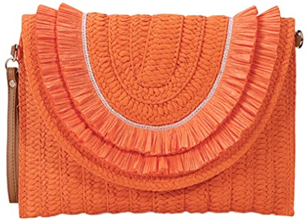 SunaOmni Stroh Handtasche Bast Gewebte Clutch Tasche Strogeldbörse Sommer Strand Crossbody Taschen für Damen Orange