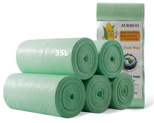 AURMOO Sacchetti Spazzatura, Sacchetti Biodegradabili, 35L, Sacchi per Pattumiera per Cucina, Soggiorno, Ufficio, 110 Unitã(W55xH65cm,Verde)