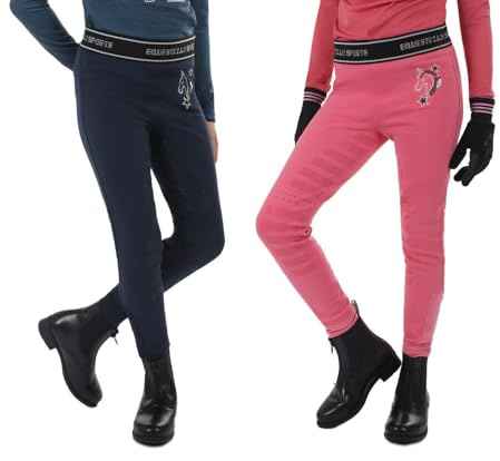 NETPROSHOP Junior Reitleggings Lillian Silikon Besatz Gr. 104-152 dunkelblau und rosa, Kindergroesse:116, Farbe:Dunkelblau