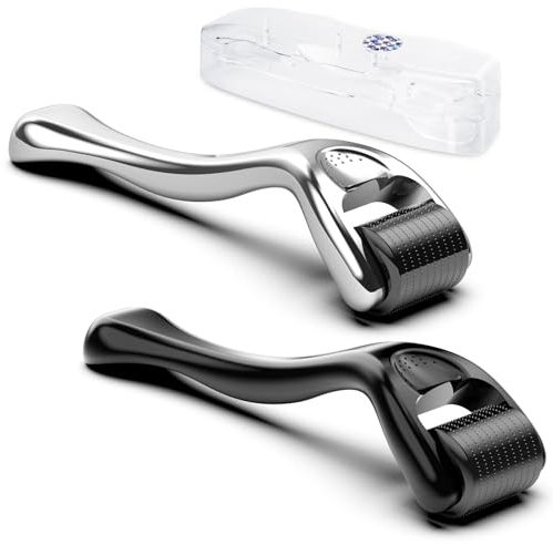2pz Dermaroller per Pelle/Barba,GeeRic 0.5mm Derma Roller+Custodia 540 Aghi Rullo per Pelle Micro Rullo Aghi Microneedling Promuove Crescita Capelli Strumenti di Massaggio a Viso Cuoio Capelluto