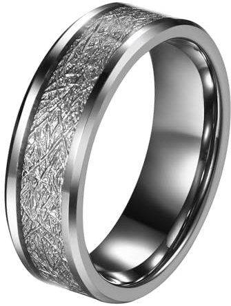 JewelryWe Ring Herren Wolfram Eheringe: 8mm Breite Herren-Ring Wolframcarbid Verlobungsringe Trauringe Hochzeit Band Männer Ringe mit Gravur Silber Größe 74