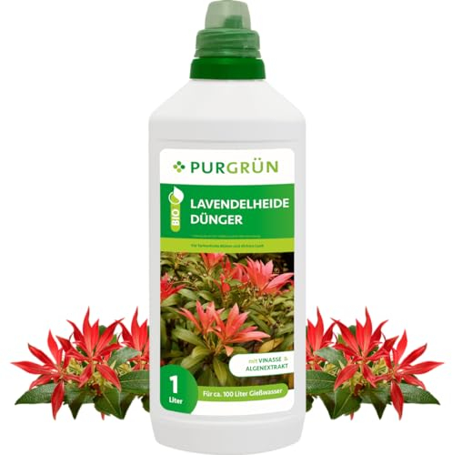 Purgrün® Bio-Lavendelheide-Dünger 1 Liter – Prächtige Blüten dank extra Phosphor – Bio & Vegan – Premium-Flüssigdünger – Ohne tierische Inhaltsstoffe – Ergiebiges Konzentrat für 100 Liter Wasser