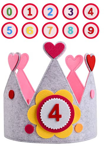 emperoch Corona Compleanno, Corona di Compleanno per Bambini, Corona Stoffa Compleanno con Numeri Intercambiabili 0-9, Tessuto Cappello da Festa di Compleanno per Ragazzi e Ragazze