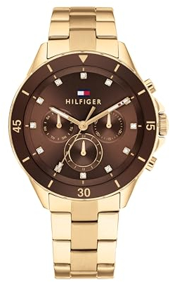 Tommy Hilfiger Multi Zifferblatt Quarz Uhr für Damen Kollektion mit Gelbgoldfarbenes Edelstahlarmband - 1782709