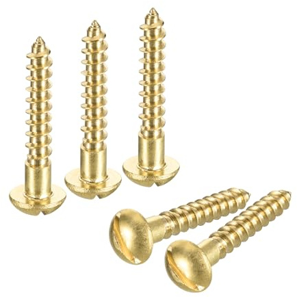 sourcing map Wood Screws M4 x 25mm Slotted Round Head Brass Self-Tapping Screw WoodWorking Screw 20 Pcs