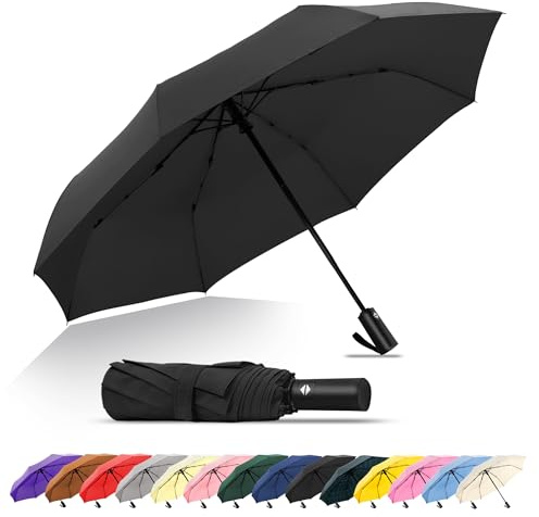 SoulRain Umbrellas for Rain, Durable & Compact Black Umbrella, Backpack, Purse, Portable Umbrella for Travel - Auto Open Close Strong Fiberglass(Black)