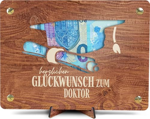 Doktor Geschenk - XL Geldgeschenk aus Holz inkl. Ständer | Doktor - Arzt Geschenk, Doktortitel Geschenk, Doktorarbeit Geschenk, Glückwunschkarte Zum Doktortitel, Geschenke Zum Doktortitel