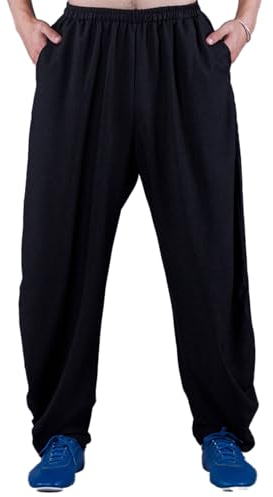 LYZXYZAI Pantalones De Tai Chi para Mujer Verano Pantalones De Kung Fu Algodón Lino Pantalon De Transpirables Casuales Pololos Footing Pantalones,Negro,M