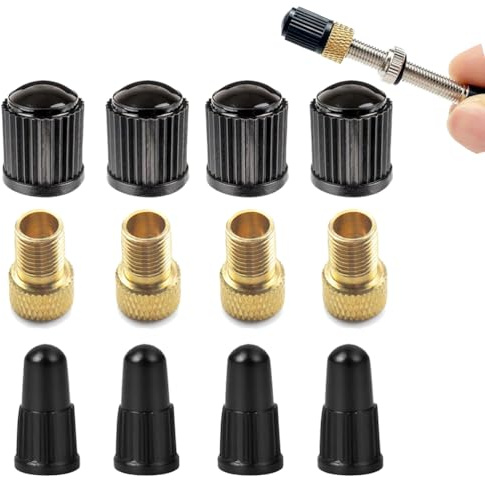 Kit adattatore valvola Dunlop e Sclaverand a valvola Schrader, 12 pezzi, 4 x DV + SV a valvola AV, 4 x cofano auto, 4 x cofano Presta, adattatore valvola bicicletta, adattatore valvola ruota Presta